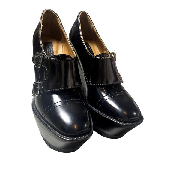 Burberry Black Prorsum Leather Monk Double Buckle Platform Wedge - Picture 2 of 12